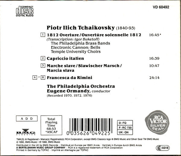 Pyotr Ilyich Tchaikovsky, The Philadelphia Orchestra, Eugene Ormandy : 1812 Overture (CD, Comp, RM)