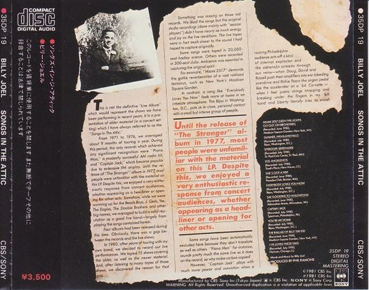 Billy Joel : Songs In The Attic (CD, Album)