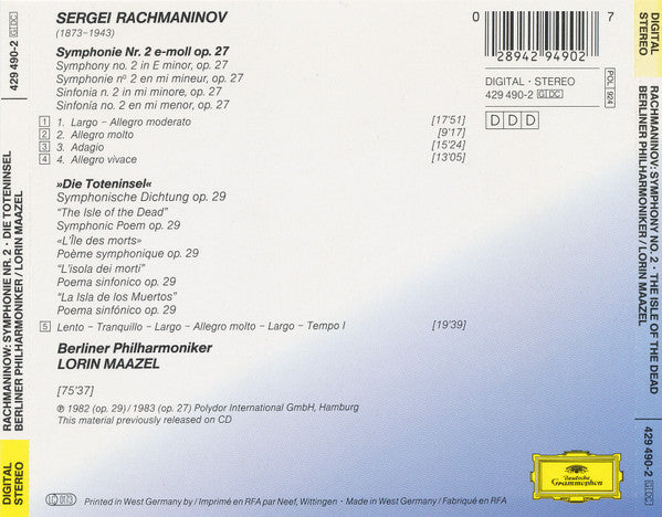 Sergei Vasilyevich Rachmaninoff - Berliner Philharmoniker, Lorin Maazel : Symphonie No.2 • Die Toteninsel (CD, Comp, RE)