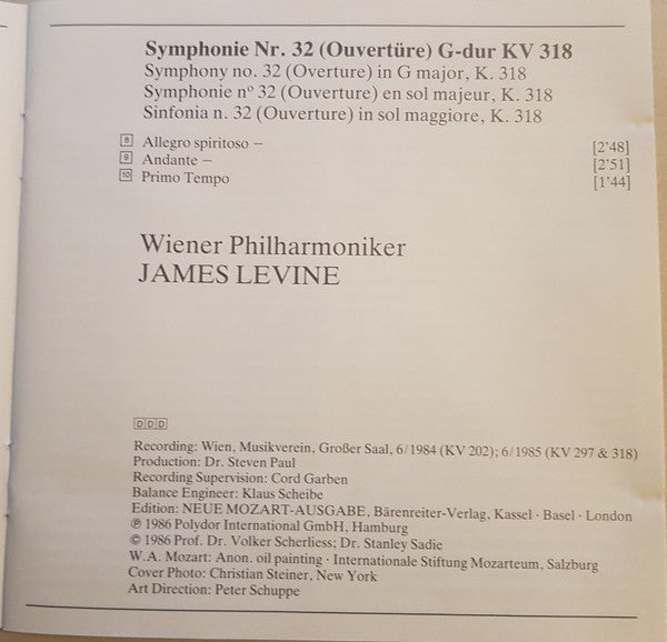 Wolfgang Amadeus Mozart - Wiener Philharmoniker, James Levine (2) : Symphonien Nr. 30 • 31 "Pariser" • 32 (CD, Album)