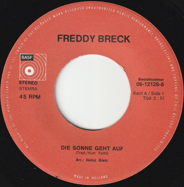 Freddy Breck : Die Sonne Geht Auf / Komm In Mein Boot (7", Single)