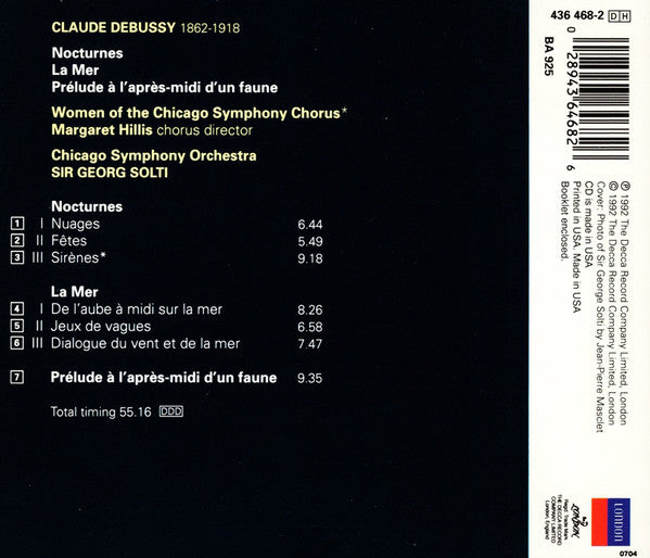 Claude Debussy - Chicago Symphony Orchestra, Georg Solti : La Mer / Prélude À L'Après-Midi D'un Faune / Nocturnes (CD, Album)
