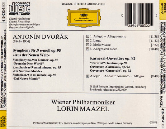 Antonín Dvořák - Wiener Philharmoniker, Lorin Maazel : Symphonie NO.9 »Aus Der Neuen Welt« / Karneval-Ouvertüre (CD, Album, RE, Dig)