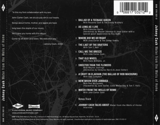 Johnny Cash : Water From The Wells Of Home (CD, Album, RE, RM)
