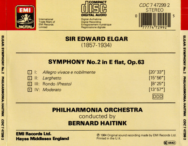 Sir Edward Elgar, Philharmonia Orchestra, Bernard Haitink : Symphony Nº2 In E Flat (CD, Album, RE)