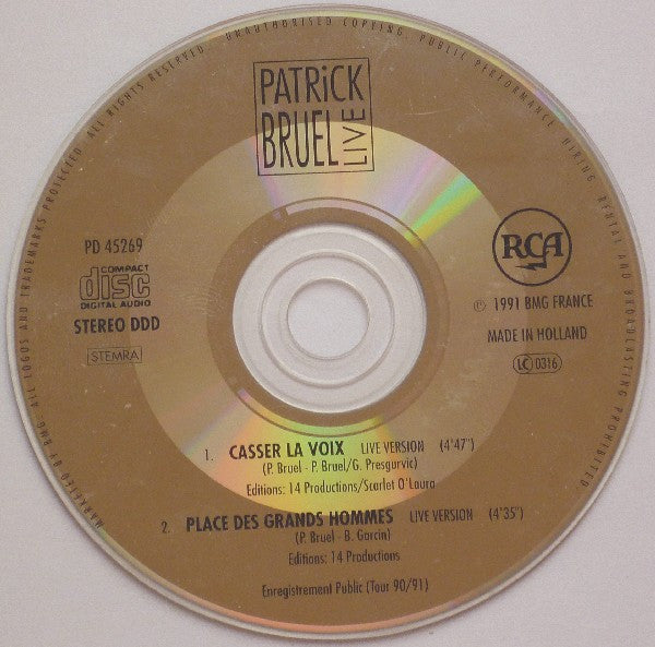Patrick Bruel : Casser La Voix (Live) (CD, Single)