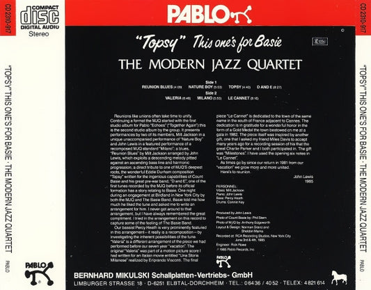 The Modern Jazz Quartet : "Topsy" This One's For Basie (CD, Album)