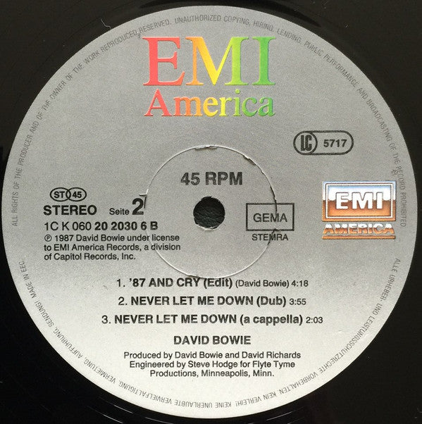 David Bowie : Never Let Me Down (Extended Dance Remix) (12")
