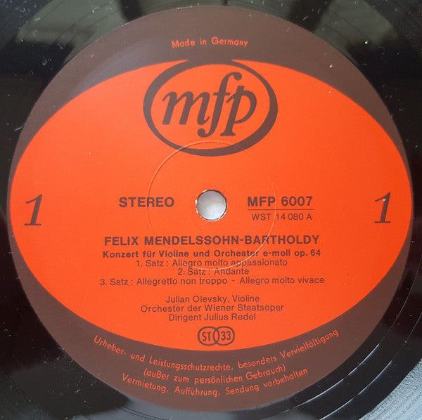 Felix Mendelssohn-Bartholdy, Max Bruch, Julian Olevsky, Orchester Der Wiener Staatsoper Dir: Julius Rudel : Violin Concertos (LP, RE)
