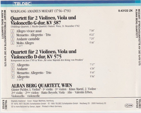 Wolfgang Amadeus Mozart - Alban Berg Quartett : Streichquartette KV 387 & KV 575 (CD, Album)