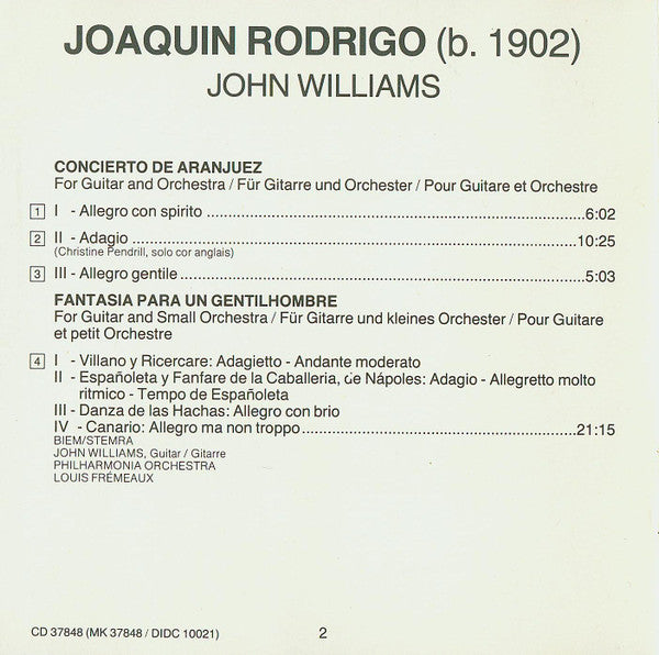 John Williams (7), Joaquín Rodrigo : Concierto De Aranjuez, Fantasía Para Un Gentilhombre (CD, Album)