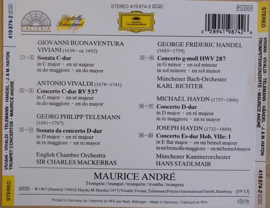 Maurice André : Trompetenkonzerte (Viviani • Vivaldi • Telemann • Händel • Joseph & Michael Haydn) (CD, Comp)