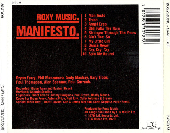 Roxy Music : Manifesto (CD, Album)