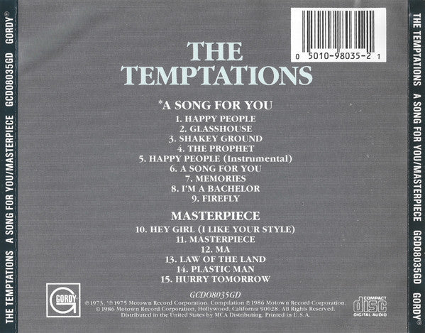 The Temptations : A Song For You / Masterpiece (CD, Album, Comp, RM)