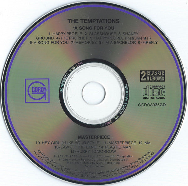 The Temptations : A Song For You / Masterpiece (CD, Album, Comp, RM)