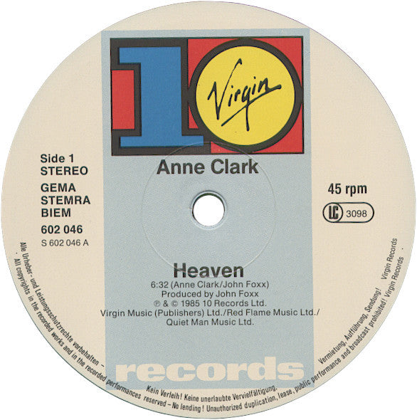 Anne Clark : Heaven (12", Single)