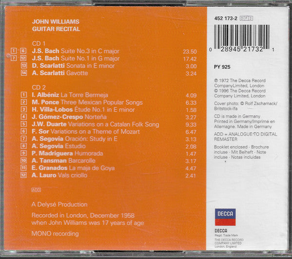 John Williams (7) : Guitar Recital (2xCD, Album, Mono, RE, RM)