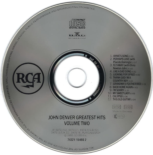 John Denver : Greatest Hits Volume Two (CD, Comp)