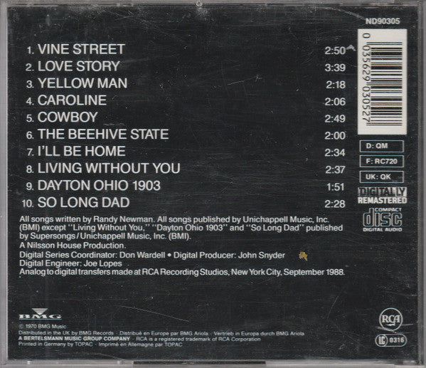Harry Nilsson : Nilsson Sings Newman (CD, Album, RE)