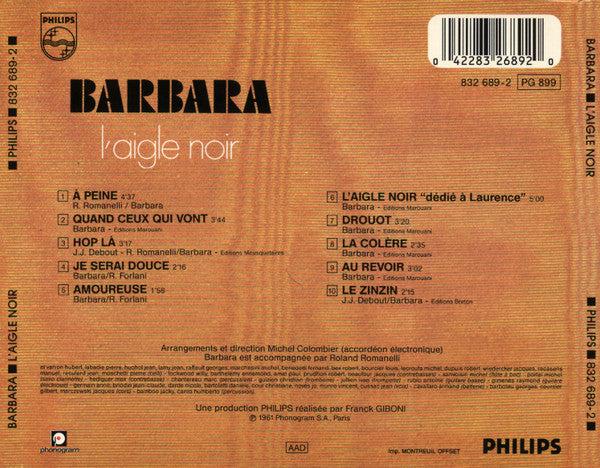 Barbara (5) : L'aigle Noir (CD, Album, RE)