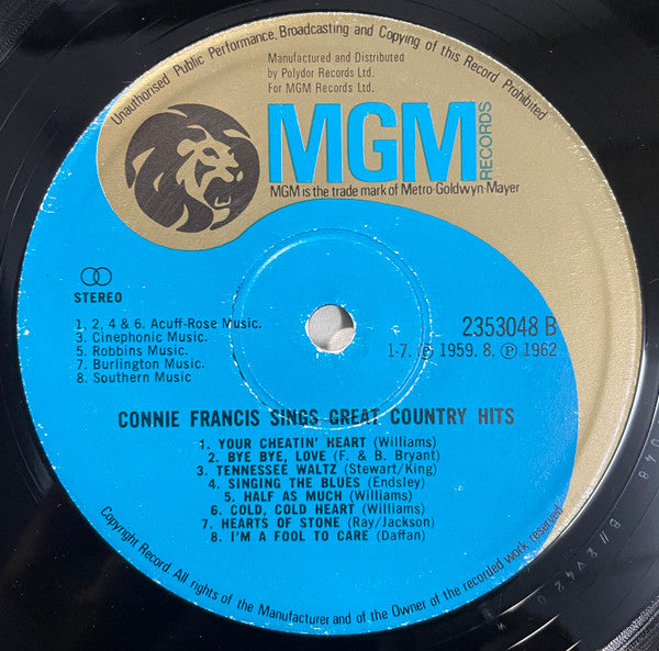 Connie Francis : Connie Francis Sings Great Country Hits (LP, RE)