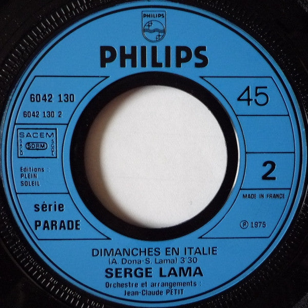 Serge Lama : Je T'aime À La Folie (7")