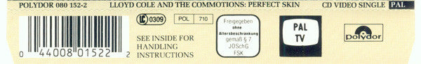 Lloyd Cole & The Commotions : Perfect Skin (CDV, 5", Single, PAL)