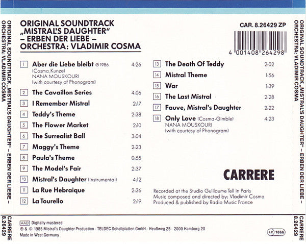 Vladimir Cosma : Mistral's Daughter - Original Soundtrack Aus Der ZDF-Serie: Erben Der Liebe (CD, Album, RE)