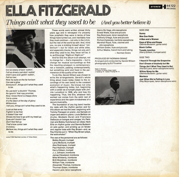 Ella Fitzgerald : Things Ain't What They Used To Be (And You Better Believe It) (LP, Album)