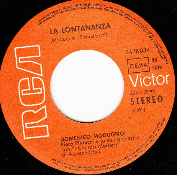 Domenico Modugno : La Lontananza • Ti Amo, Amo Te (7", Single)