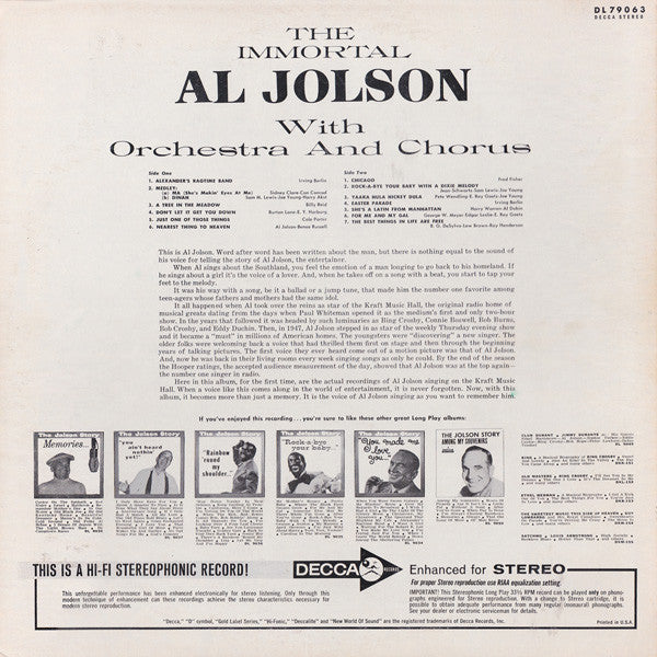 Al Jolson : The Immortal Al Jolson (LP, Album)