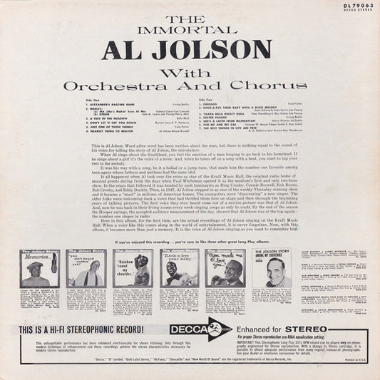 Al Jolson : The Immortal Al Jolson (LP, Album)