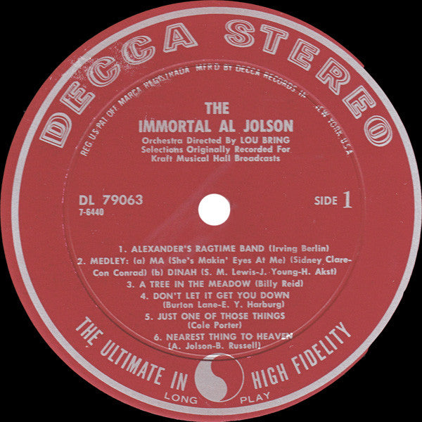 Al Jolson : The Immortal Al Jolson (LP, Album)