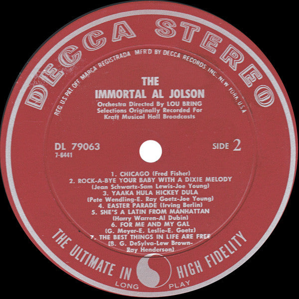 Al Jolson : The Immortal Al Jolson (LP, Album)
