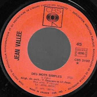 Jean Vallée : Des Mots Simples • Entre Nous (7", Single)