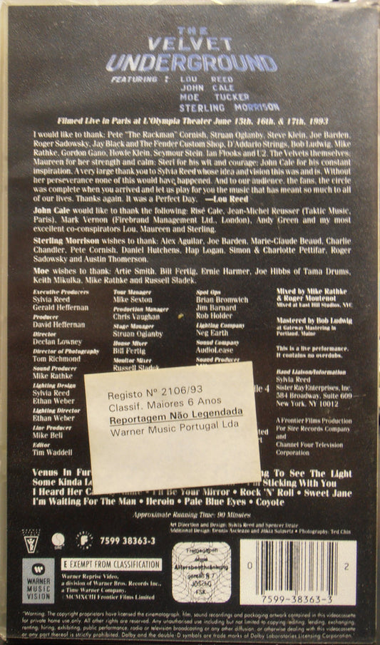 The Velvet Underground : Velvet Redux Live MCMXCIII (VHS, PAL)