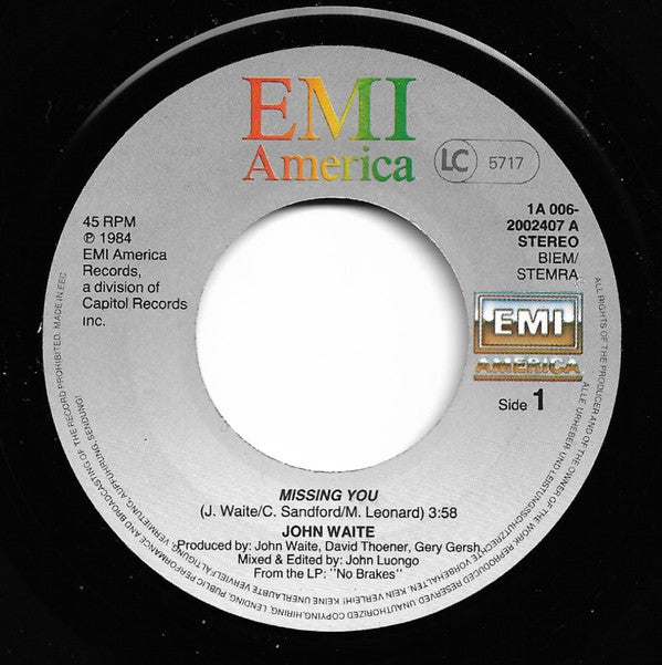 John Waite : Missing You (7", Single)