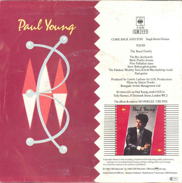 Paul Young : Come Back And Stay (Single Remix Version) (7", Single)