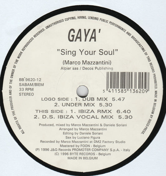 Gaya' : Sing Your Soul (12")