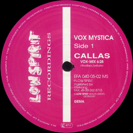Vox Mystica : Callas (12")