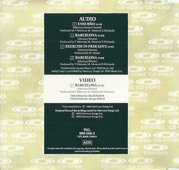 Freddie Mercury & Montserrat Caballé : Barcelona (CDV, 5", Single, PAL)