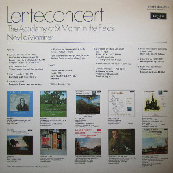 Antonio Vivaldi, Joseph Haydn, Johann Sebastian Bach, Christoph Willibald Gluck, Gaetano Donizetti, Felix Mendelssohn-Bartholdy, Edvard Grieg, Pyotr Ilyich Tchaikovsky - Sir Neville Marriner And The The Academy Of St. Martin-in-the-Fields : Lenteconcert (LP, Comp, Gat)