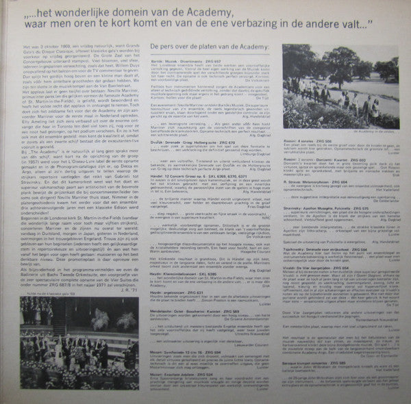 Antonio Vivaldi, Joseph Haydn, Johann Sebastian Bach, Christoph Willibald Gluck, Gaetano Donizetti, Felix Mendelssohn-Bartholdy, Edvard Grieg, Pyotr Ilyich Tchaikovsky - Sir Neville Marriner And The The Academy Of St. Martin-in-the-Fields : Lenteconcert (LP, Comp, Gat)