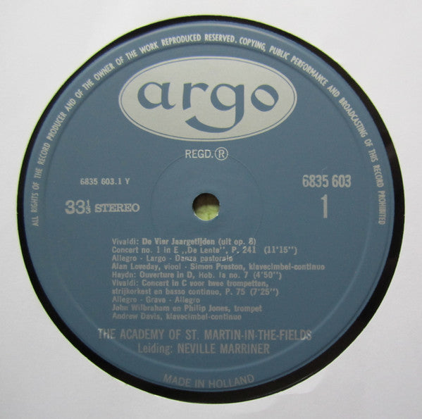 Antonio Vivaldi, Joseph Haydn, Johann Sebastian Bach, Christoph Willibald Gluck, Gaetano Donizetti, Felix Mendelssohn-Bartholdy, Edvard Grieg, Pyotr Ilyich Tchaikovsky - Sir Neville Marriner And The The Academy Of St. Martin-in-the-Fields : Lenteconcert (LP, Comp, Gat)