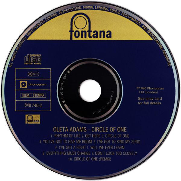 Oleta Adams : Circle Of One (CD, Album)