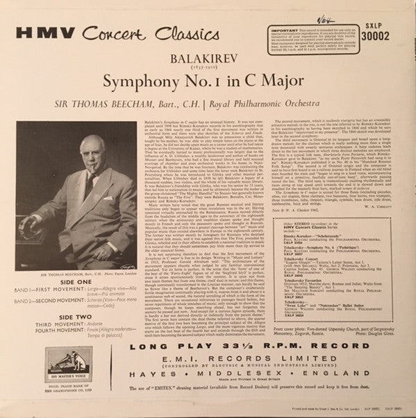 Mily Balakirev, Sir Thomas Beecham, Royal Philharmonic Orchestra : Symphony No. 1 In C Major (LP)