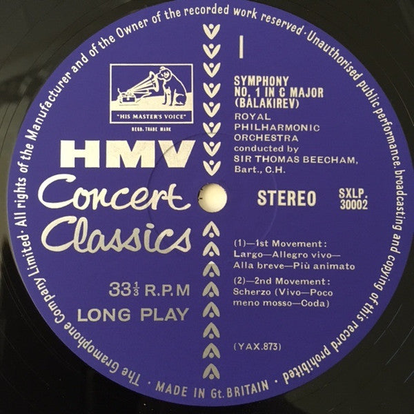 Mily Balakirev, Sir Thomas Beecham, Royal Philharmonic Orchestra : Symphony No. 1 In C Major (LP)