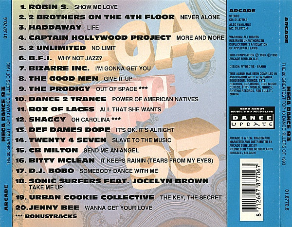 Various : Mega Dance 93 - The 20 Greatest Top 10 Dance Killers Of 1993 (CD, Comp)
