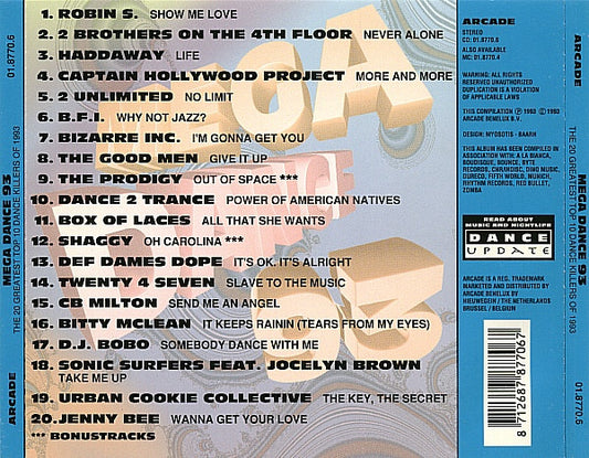 Various : Mega Dance 93 - The 20 Greatest Top 10 Dance Killers Of 1993 (CD, Comp)