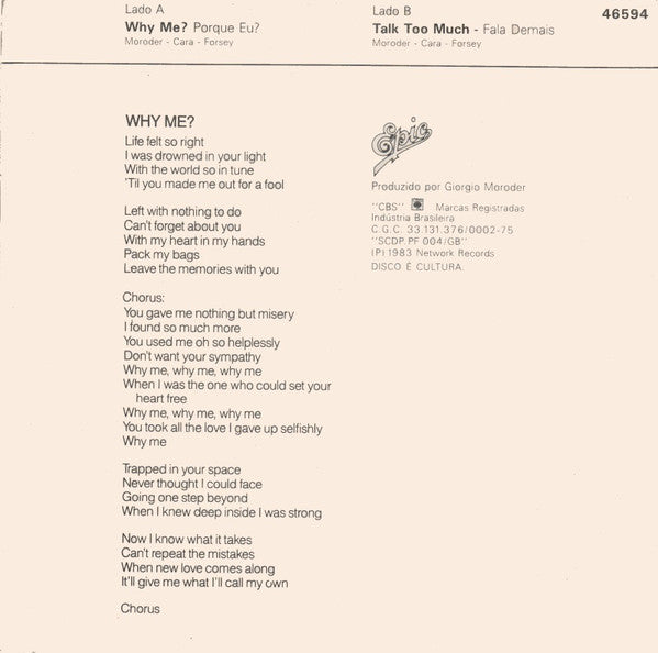 Irene Cara : Why Me? (7", Single)